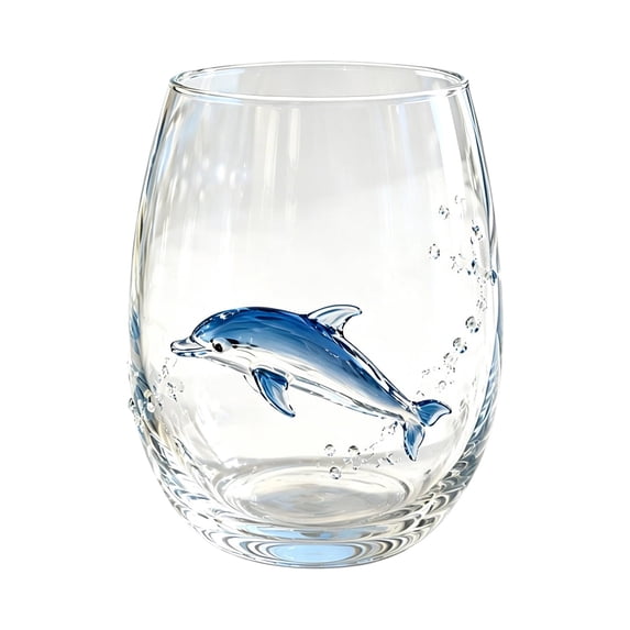 Artisanal Bottlenose Dolphin Glassware, 3D Dolphins Stemless Glasses, Handcrafted Marine Animal Bar Glass