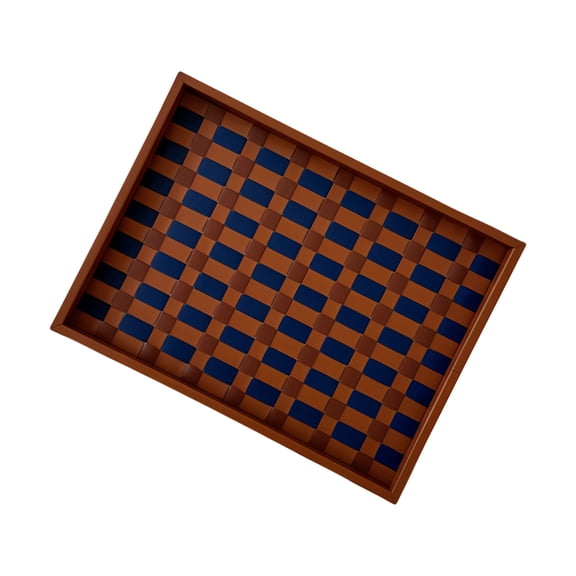 Artisanal Checker Weave Leather Tray Modern Storage Solution For Countertop Coffee Table Display