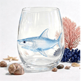thumbnail image 1 of Artisanal Clear Blue Shark Glassware, 3D Clear Blue Shark Stemless Wine Glasses, Handcrafted Marine Animal Bar Glass, 1 of 8