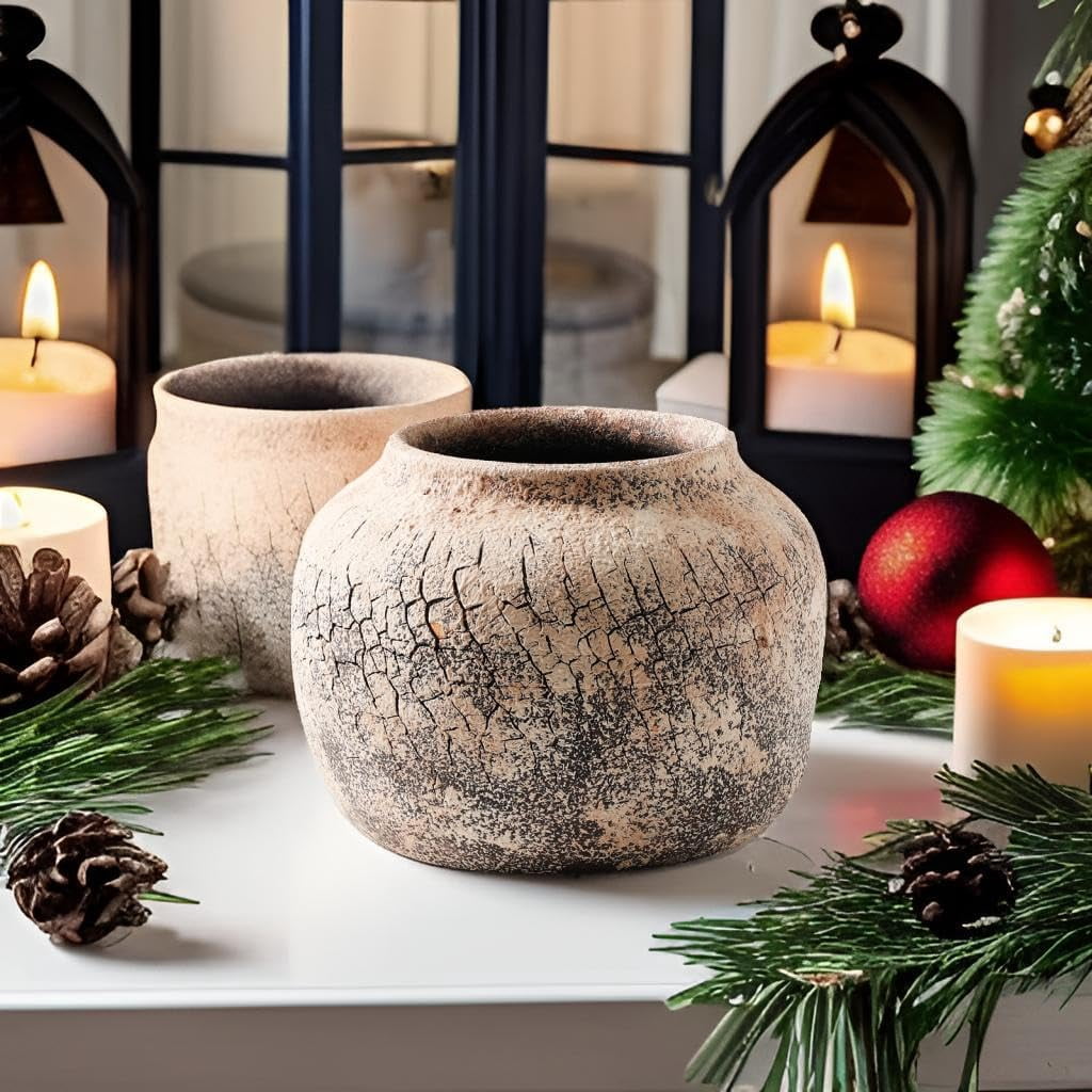 Picture Idea: Artisanal Crackle Textured Ceramic Vase Pot Unique Flower Vase For