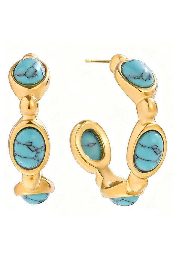 Artisanal Crafted Blue Stone Earrings Stainless Steel Base With Pearls Accents Allergy Jewelry For Women And