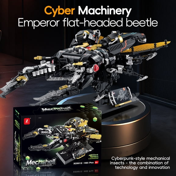 Artisanal "Cyber-Bionic Beetle" Sculpture Building Set - Intricate Mechanical Emperor Beetle with App-Controlled Movement, Curated Tech Display for Modern Office