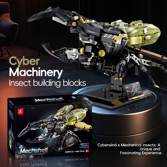Artisanal "Cyber-Bionic Beetle" Sculpture Building Set - Intricate Mechanical Emperor Beetle with App-Controlled Movement, Curated Tech Display for Modern Office