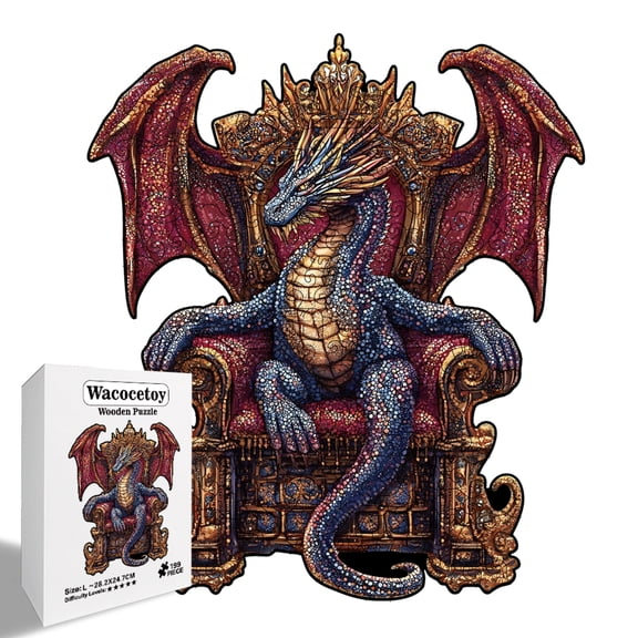 Artisanal "Dragon King" Wooden Jigsaw Art - Vibrant Gothic Silhouette with Irregular Pieces, Frameable 3D-Look Wall Decor for Creative Study Rooms, Small Size
