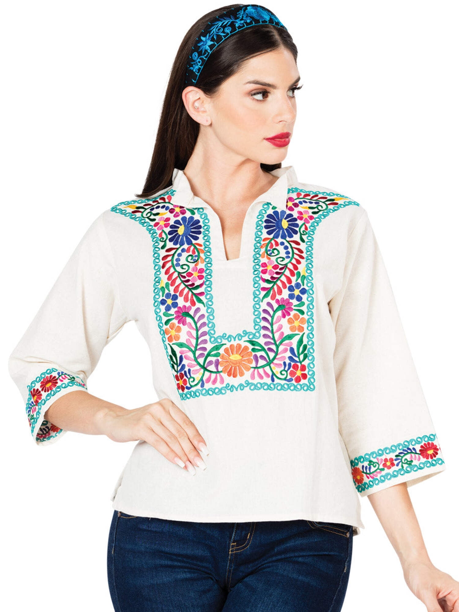 Artisanal Embroidered Blouse 100% Cotton Wine 603065 main image 0