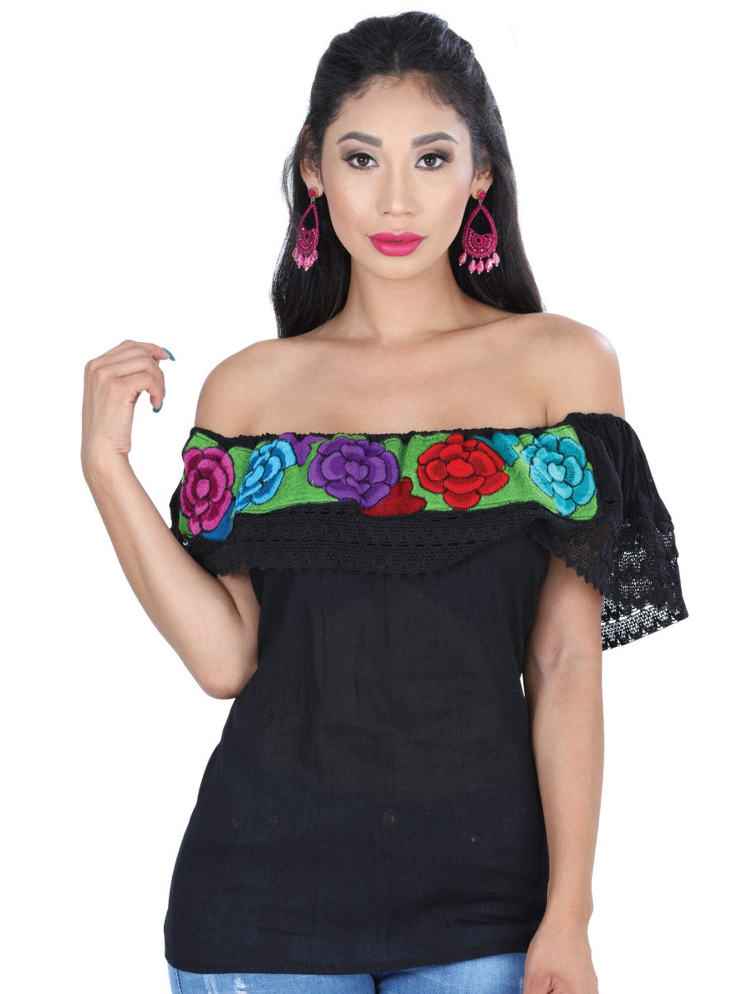 Artisanal Embroidered Blouse 100% Cotton Black 604051