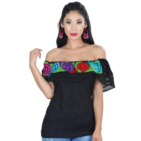 Artisanal Embroidered Blouse 100% Cotton Black 601427