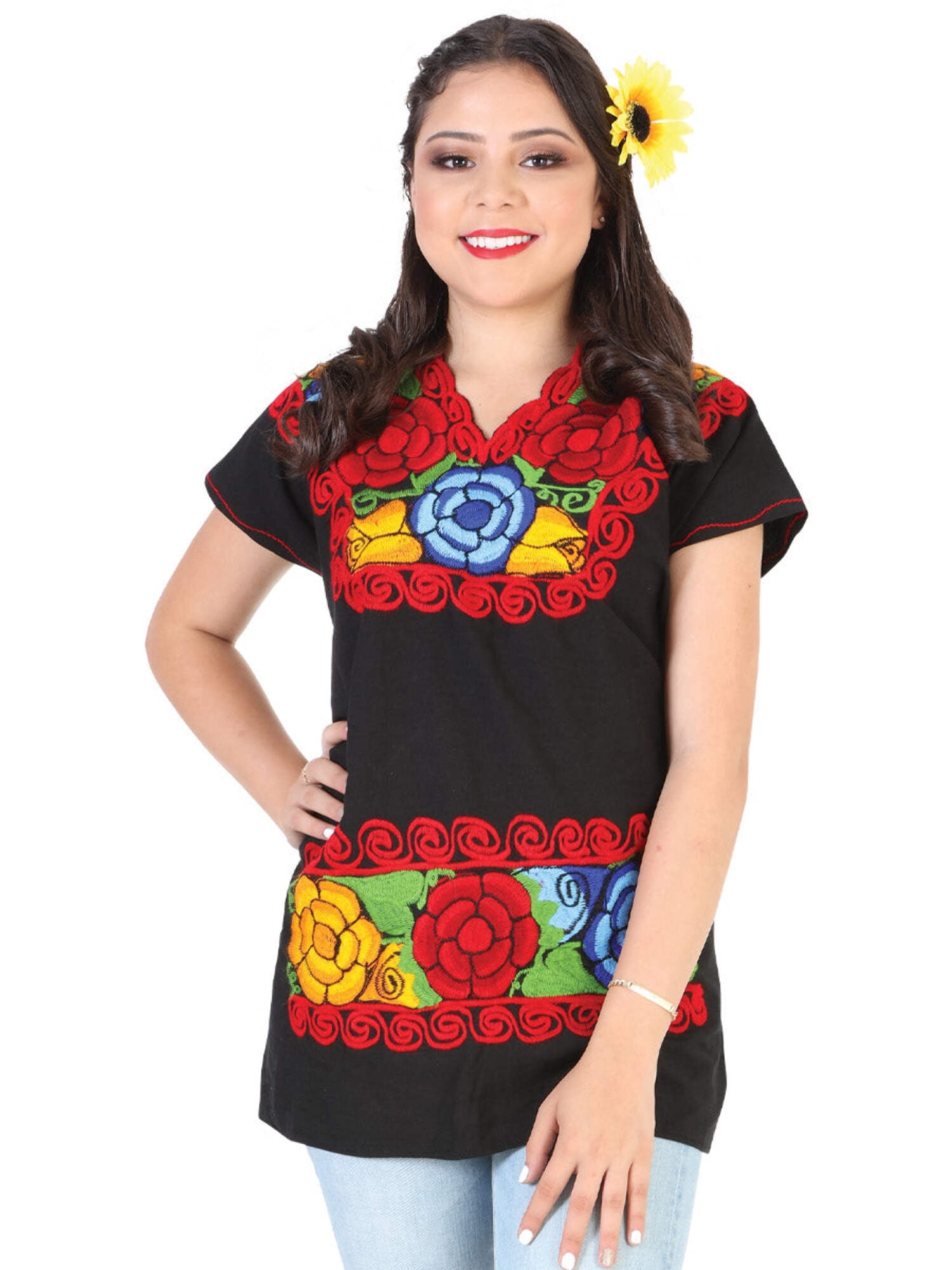 Artisanal Embroidered Blouse 100% Cotton Black 601427 main image 0