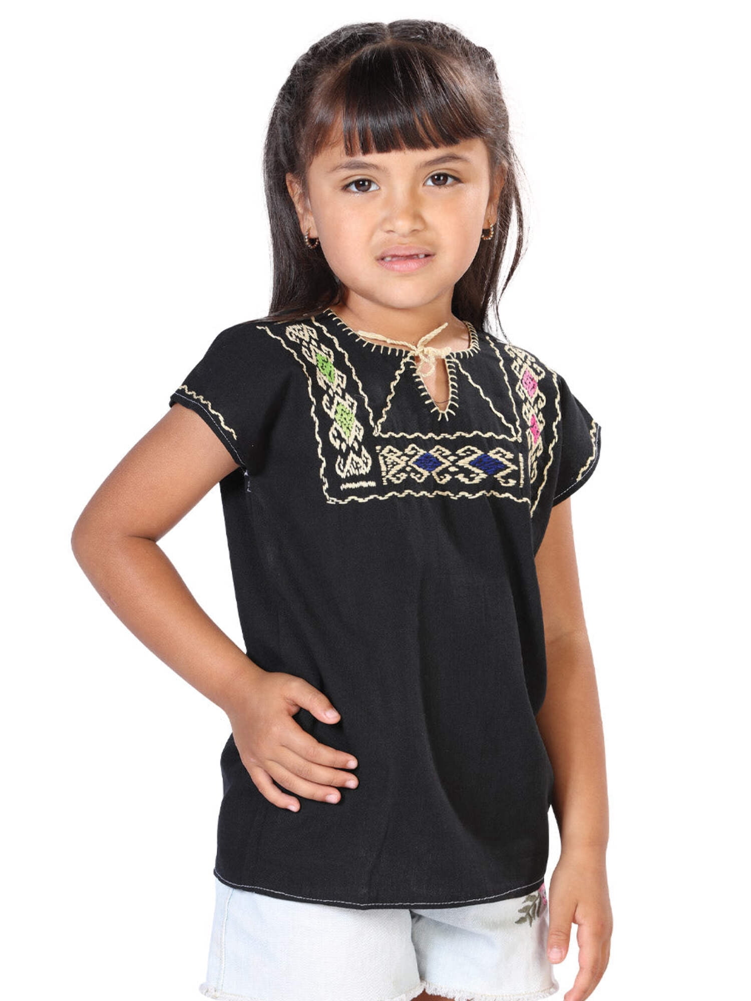 Artisanal Embroidered Blouse 100% Cotton Blue 601413 main image 1