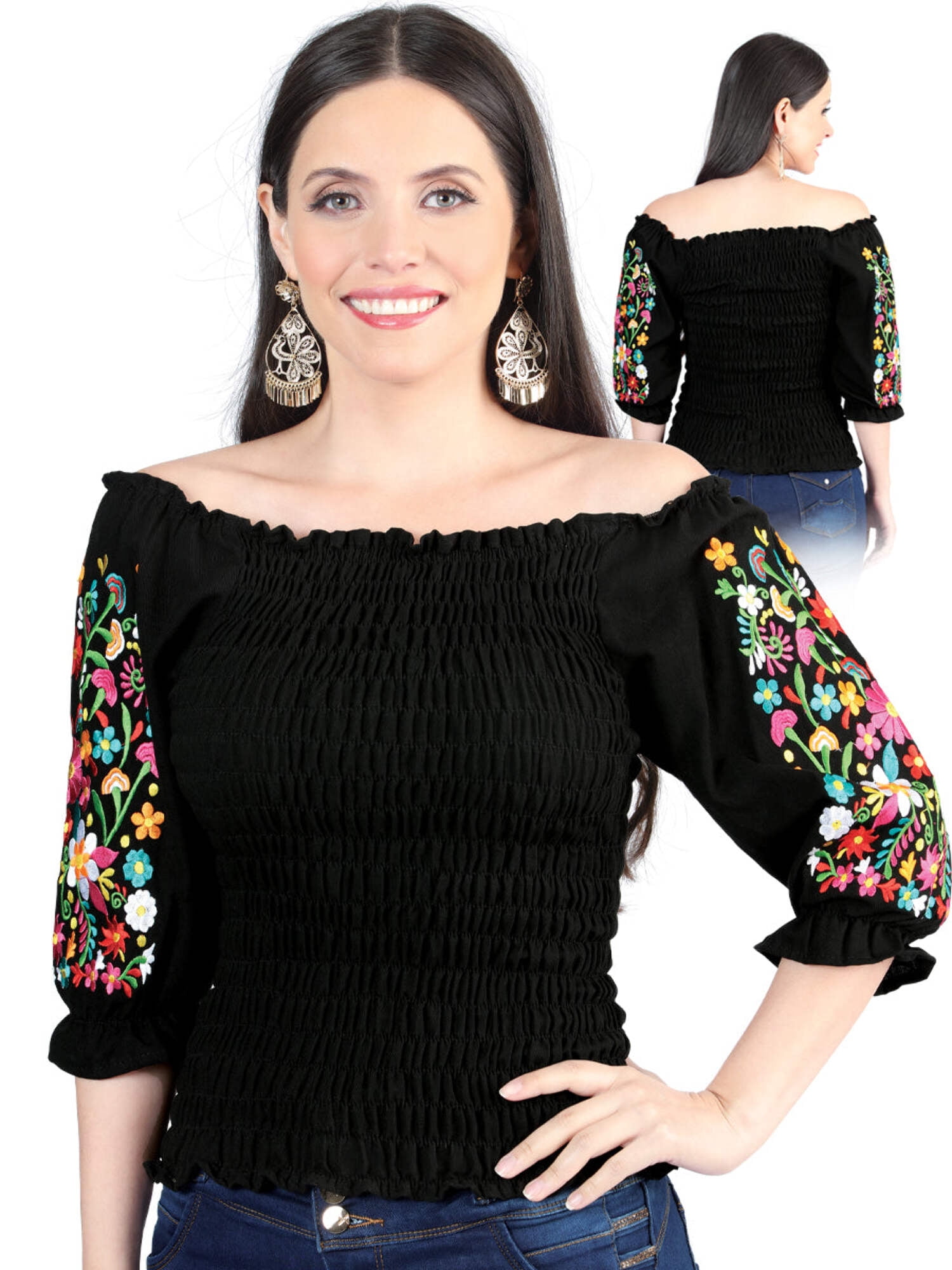 Artisanal Embroidered Blouse 50% Cotton, 50% Polyester Fuchsia  602457 main image 1
