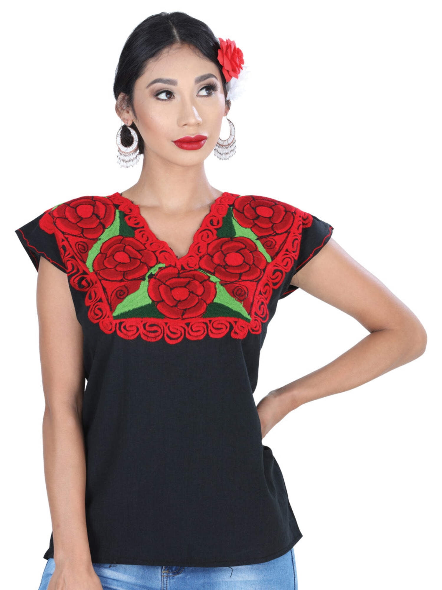 Artisanal Embroidered Blouse 100% Cotton Black 603047 main image 0
