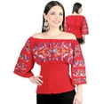 thumbnail image 1 of Women's Blouse Mexican Artisanal Embroidered Blouse 100% Cotton Red 604010, 1 of 2