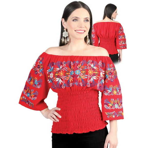 Women's Blouse Mexican Artisanal Embroidered Blouse 100% Cotton Red 604010