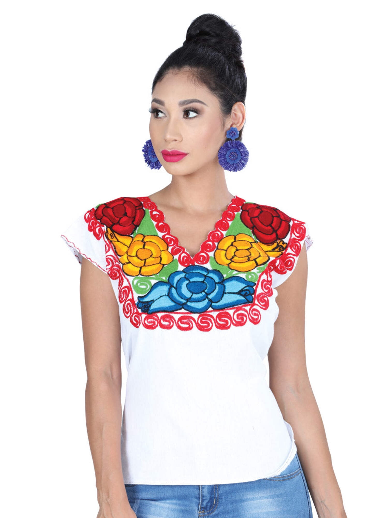 Artisanal Embroidered Blouse 100% Cotton Red 603967