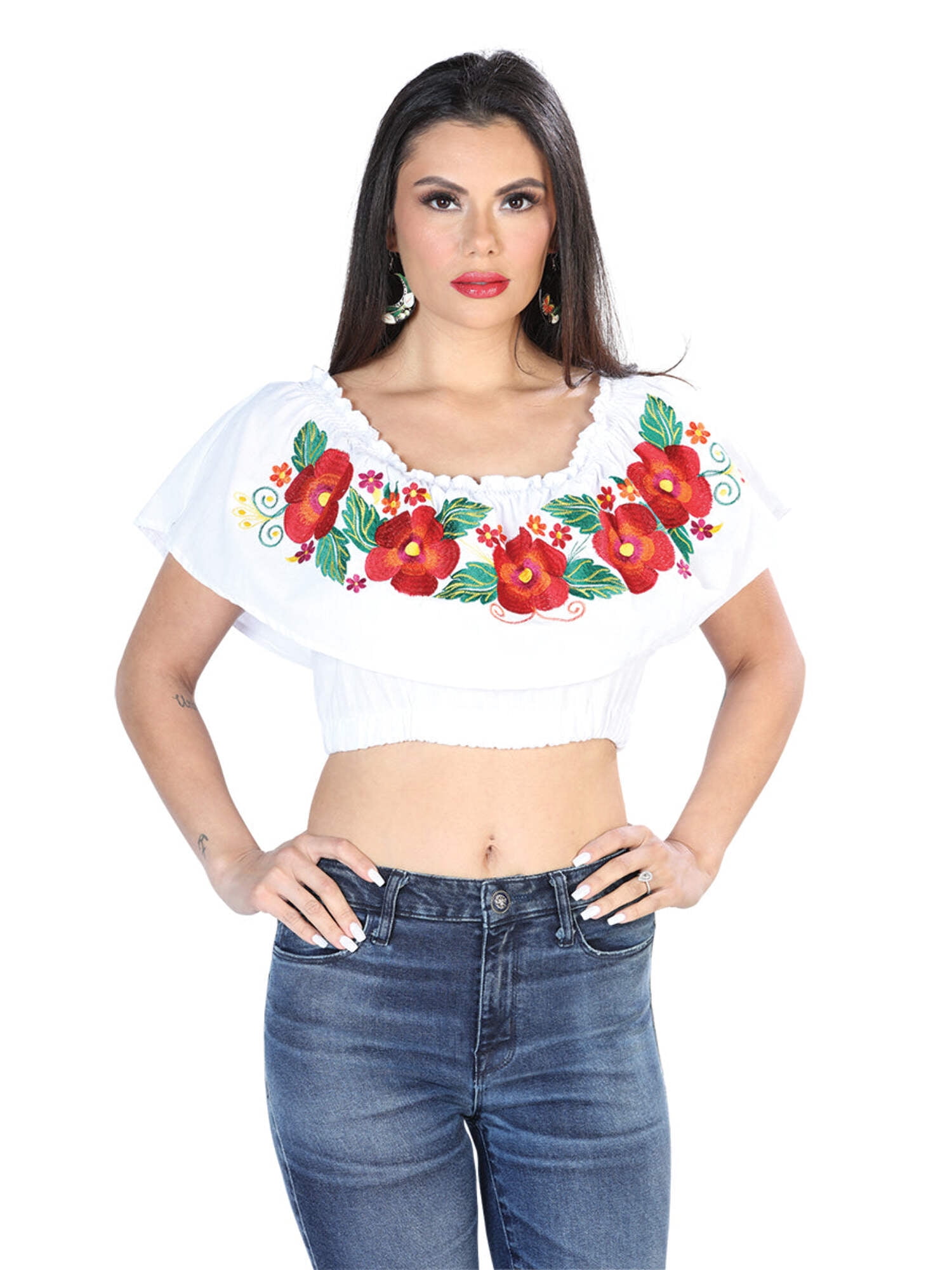 Artisanal Embroidered Blouse 100% Cotton Beige 603898