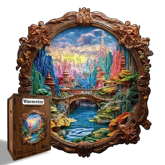 Artisanal Fantasy Mirror Jigsaw Art - Vibrant Floating Island Silhouette with Irregular Animal Shards, Frameable 3D-Look Wall Decor for Creative Study Rooms, Small