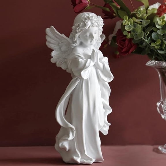 Artisanal Figurines | White Praying Angel Statue with Wings and Smooth Finishing for Decoration, Living Room, Shelf, Mantel, Home Dcor