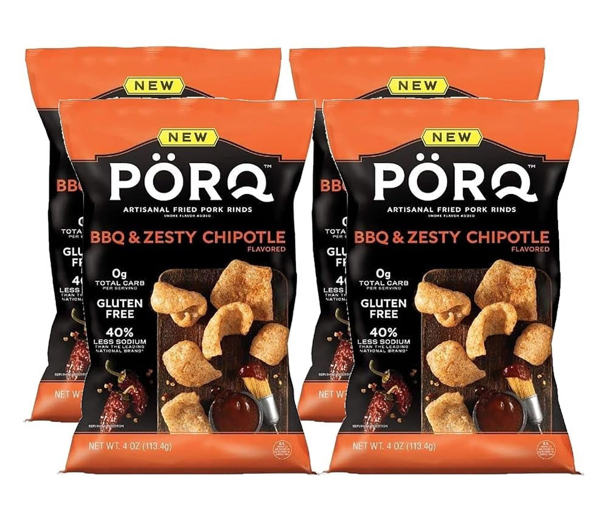 Artisanal Fried Pork Rinds, BBQ & Zesty Chipotle Flavored With Flavor
