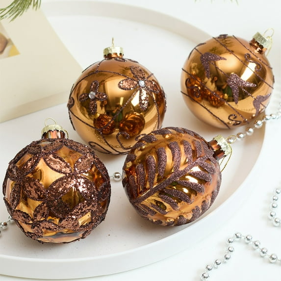Artisanal Glass Christmas Ornaments - Handcrafted Irregular Shaped Baubles with Unique Textures, 4-Pc Elegant Tree Decor