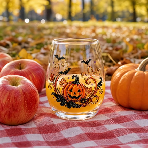 Artisanal Halloween Glassware Drinking Glass, Handcraftedspooky Halloween Pattern Cup, Unique Glass Mug for Home Bar Gift