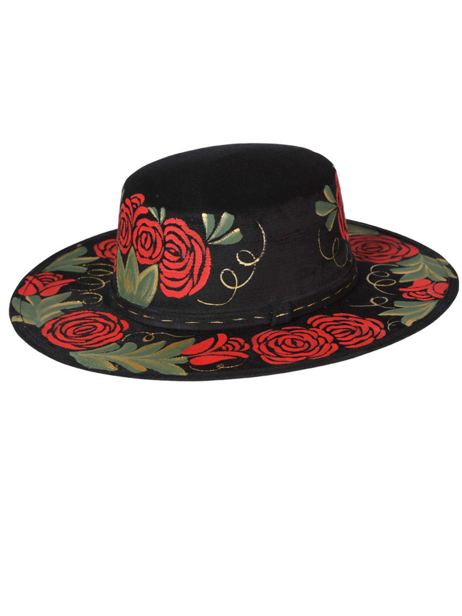 Artisanal Hat - Suede - Red Roses - Black 603719 - Walmart.com