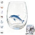 thumbnail image 1 of Artisanal Marine Animal Themed Glass Cup - 3D Artistic Ocean Theme Drinking Glass, 12 Oz Glass Tumbler, Coastal Home Summerween Decor Gift for Ocean Lovers (Dolphin), 1 of 8