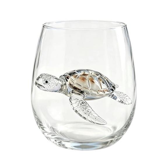 Artisanal Marine Themed Glassware, Novelty Stemless Drinking Glass with Flat Printed Ocean Animal Design, Borosilicate Tumbler for Cocktails and Beverages, Coastal Home Bar Accessory