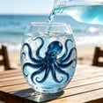 thumbnail image 1 of Artisanal Octopus Glassware, 2D Octopuses Stemless Wine Glasses, Handcrafted Marine Animal Bar Glass for Coastal Home Decor Ocean Lovers, 1 of 7