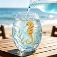thumbnail image 1 of Artisanal Seahorse Glassware, 2D Seahorses Stemless Wine Glasses, Handcrafted Marine Animal Bar Glass for Coastal Home Decor Ocean Lovers, 1 of 7