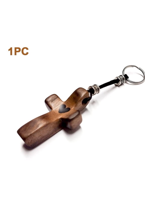 Artisanal Walnut Wood Cross Keychain Handheld Wooden Cross,Cross Key Chain,Fingertip Stress Relief Gifts Pocket Small Cross