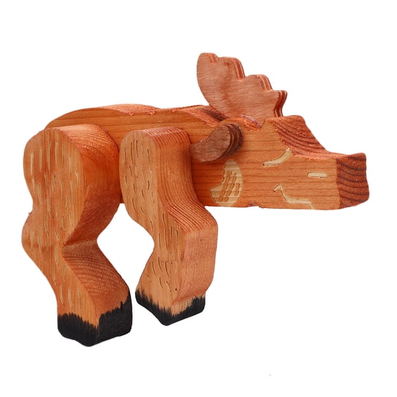 Artisanal Wooden Deer Figurine Tabletop Ornament 7.1" x 5.5" Handmade Forest Animal Sculpture Nordic Style Wood Carving Country House Room Decor Accents