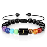 Artisanal Woven Alphabets Charm Wristchain Bracelet with Vibrant Gemstones