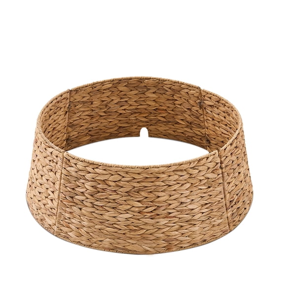 Artisanal Woven Hyacinth Christmas Tree Collar - 28in Natural Rattan & Wicker Tree Skirt/Base Cover