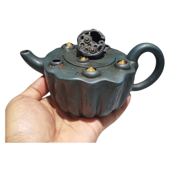 Artisanal Yixing Teapot Functional Coffee Lotus Carved Sculpted Pod Seed Textured Embossed Intricate Relief Detailed Art