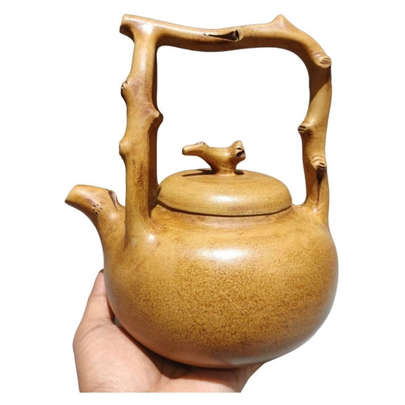 Artisanal Yixing Teapot Functional Coffee Natural Organic Textured Rustic Artistic Round Curved Spherical Branch Twig
