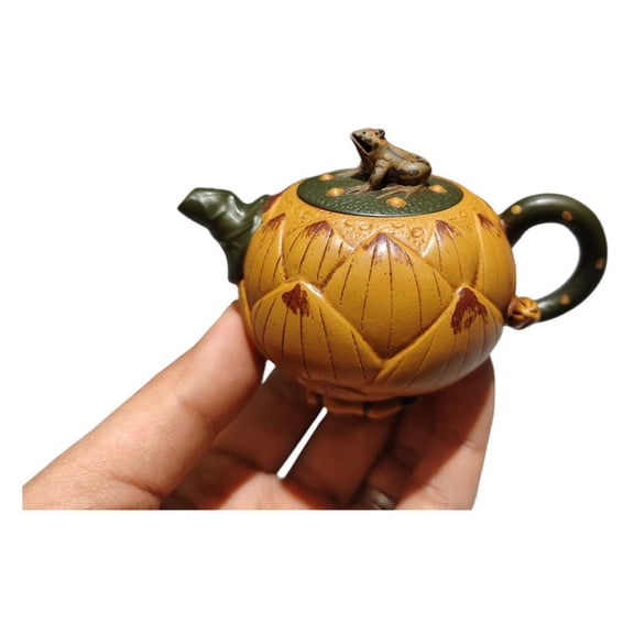 Artisanal Yixing Teapot Functional Coffee Relief Carving Seal Engraving Lotus Petal Frog Embossing Decorative Motif Shaped