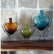 Artisans Gallery GL-HRT2-CA Glass Heart on Modern Iron Heart Vase, Amber Crackled - Large