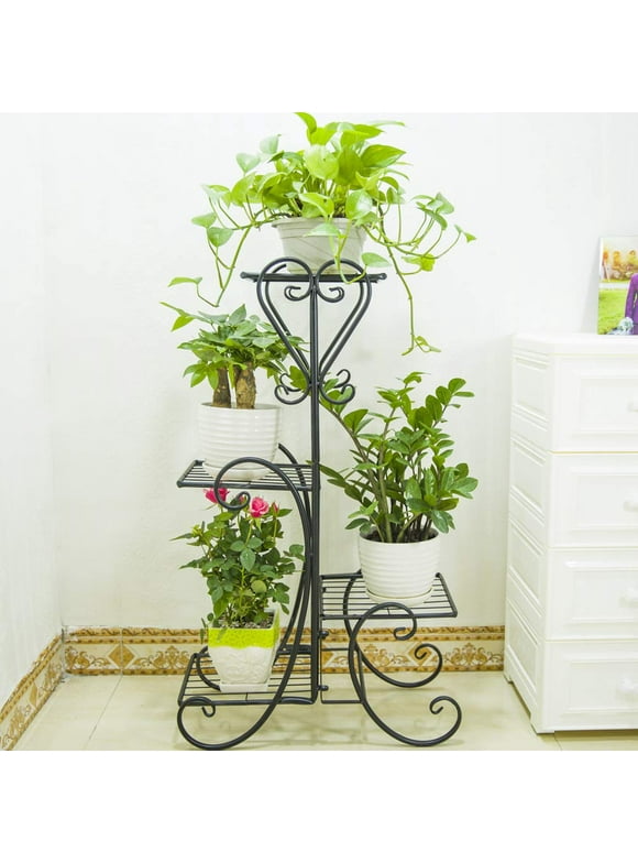 Artisasset 4-Layer Square Stripe Panel Metal Plant Stand Flower Pot Rack Holder