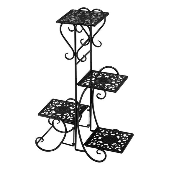 Artisasset 4-Tier 32.3 Inches Flower Patterned Square Potted Plants Stand Black