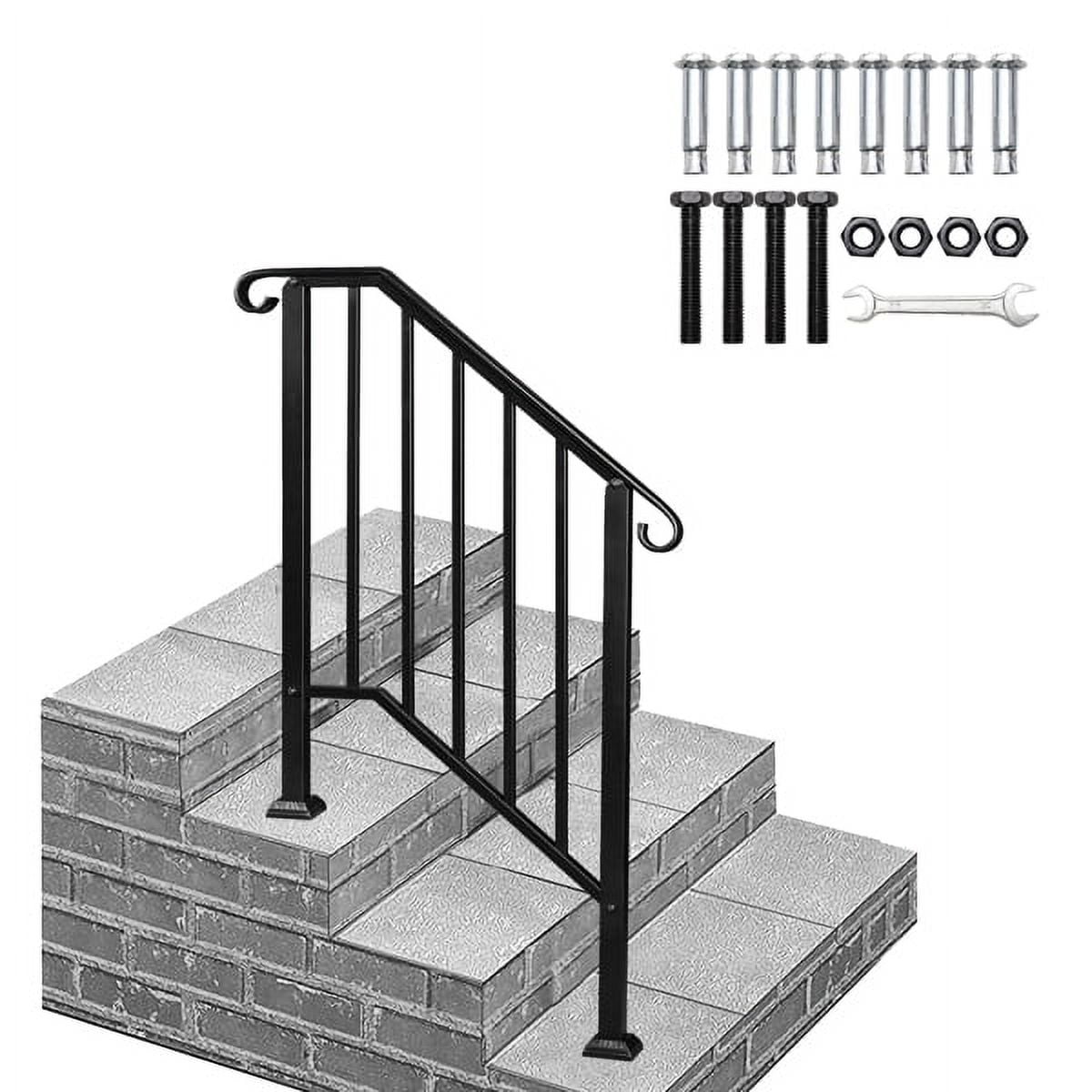 Matte Black 2-Step Wrought Iron Handrail with Stainless Steel Mounts