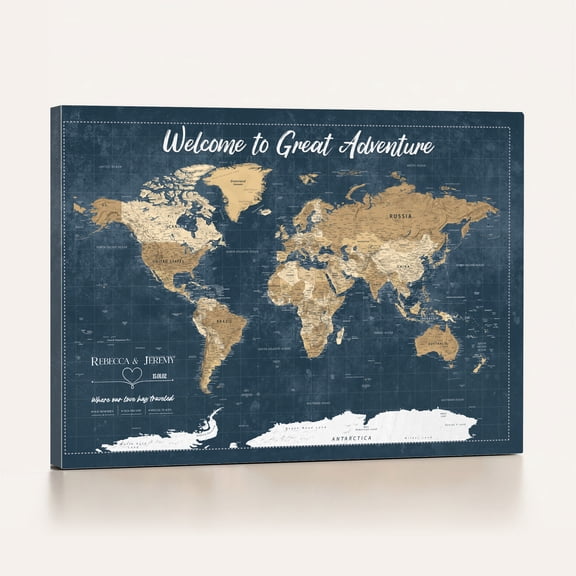 Artisense Personalized Push Pin World Map Canvas, Custom World Travel Wall Art with Pins, Gallery Wrapped Canvas, 40" x 30"