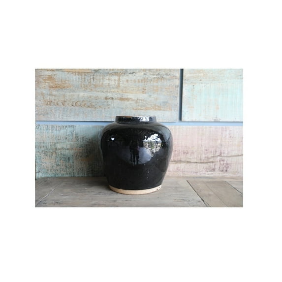 Artissance  Large Vintage Glazed Obsidian Vase w/Unfinished Base, 12 Inch Tall, Black (Size & Finish Vary)