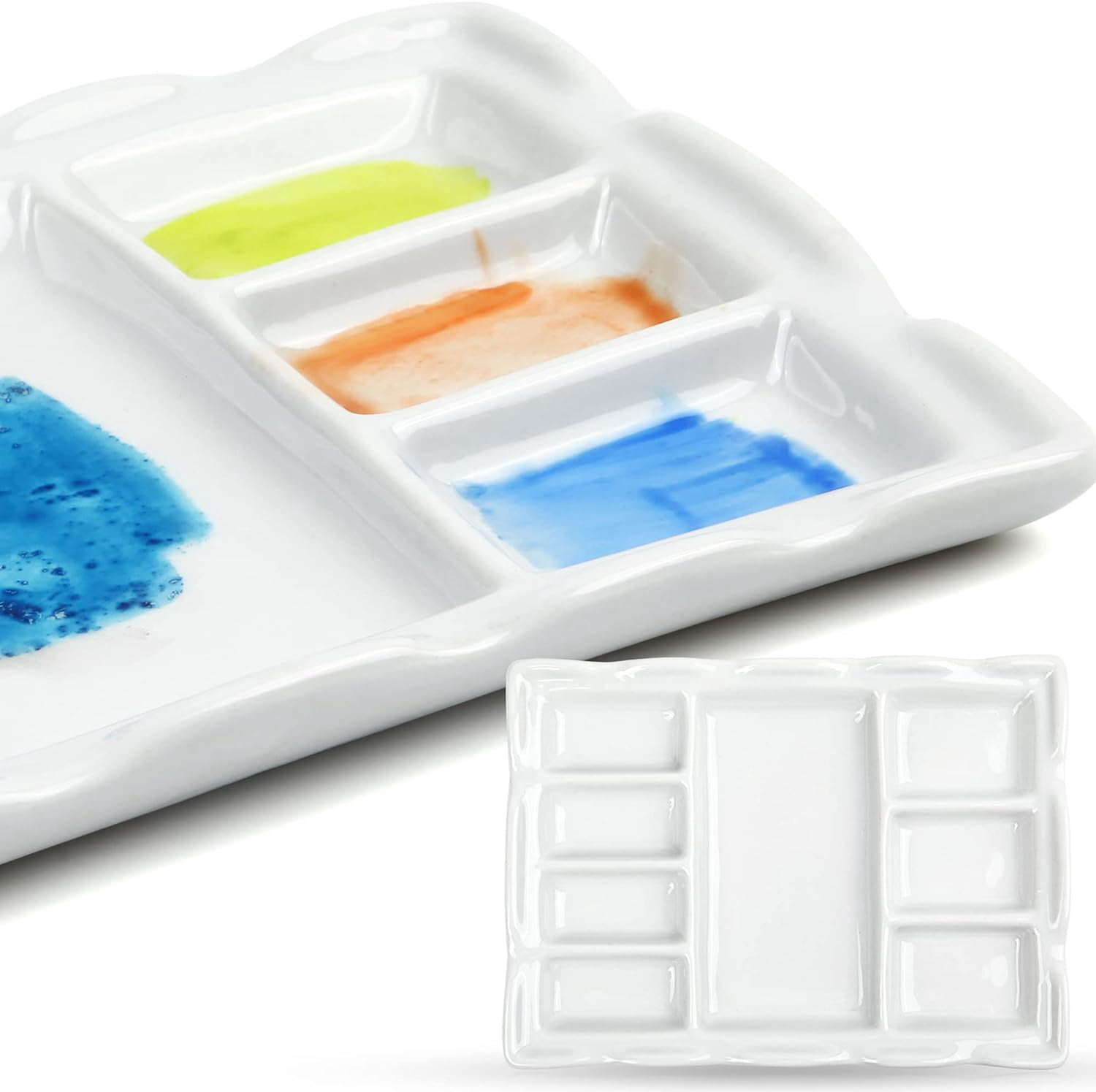 Artist Ceramic , 8 Well Rectangle Porcelain Watercolor Paint for Watercolor Gouache Acrylic Oil Painting, 7-Inch