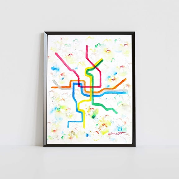 Artist Dave White DC Metro Map Wall Art Print 11x14 Watercolor Painting