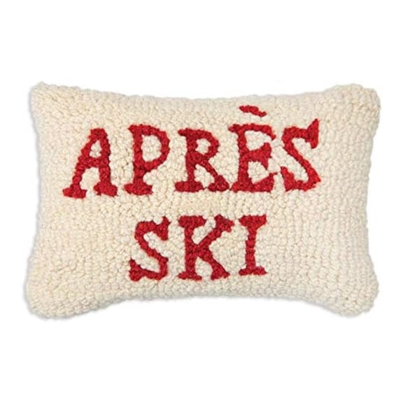 Artist-Designed Apres Ski Hand-Hooked Wool Decorative Throw Pillow - Ski Pillow for Couches & Beds - Easy Care & Low Maintenance - Winter & Ski -Themed Home Dcor
