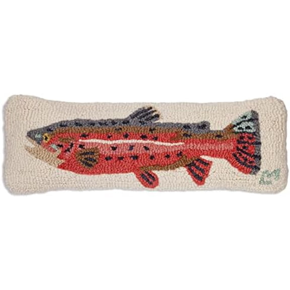 Artist-Designed Bright Trout Hand-Hooked Wool Decorative Throw Pillow (8 in x 24 in) Lake & Lodge Pillow for Couches & Beds - Easy Care & Low Maintenance - Lake House Cabin Pillow