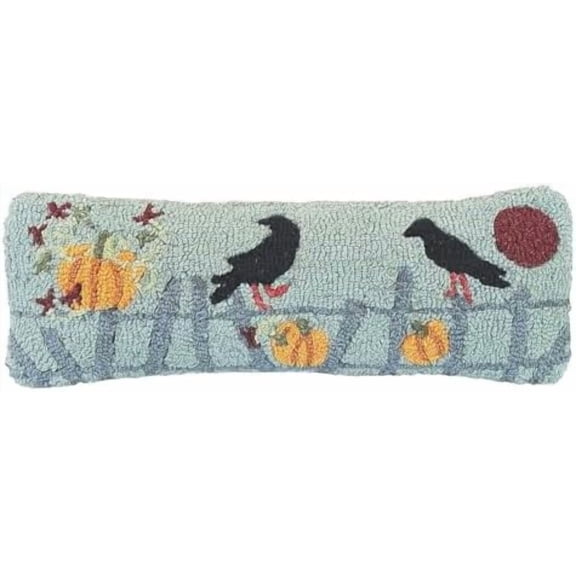 Artist-Designed Harvest Moon Hand-Hooked Wool Decorative Throw Pillow (8 in x 24 in) Fall-Themed Pillow for Couches & Beds - Low Maintenance, Feast of Abundance & Unity Home Dcor