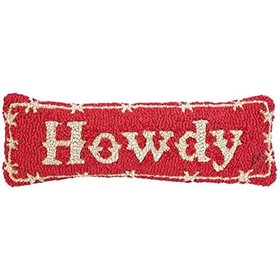 Artist-Designed Howdy Hand-Hooked Wool Decorative Throw Pillow (8 in x 24 in) Cowboy-Themed Pillow for Couches & Beds - Easy Care, Low Maintenance - Country Western Decor for Homes