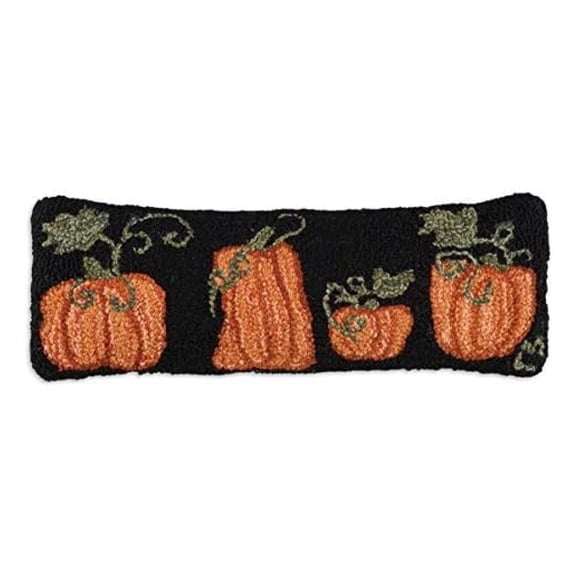 Artist-Designed Pumpkin Patch Hand-Hooked Wool Decorative Throw Pillow (8 in x 24 in) Garden Pillow for Couches & Beds - Easy Care & Low Maintenance - Nature & Fall Themed Pillow
