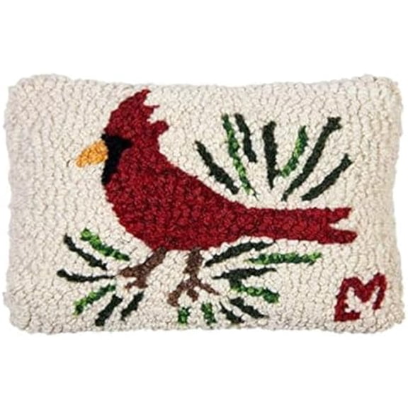 Artist-Designed Red Cardinal Hand-Hooked Wool Decorative Petite Throw Pillow - Wildlife Pillow for Couches & Beds - Easy Care & Low Maintenance - Nature & Bird Pillow$$Home Decor, Kitchen, & Other
